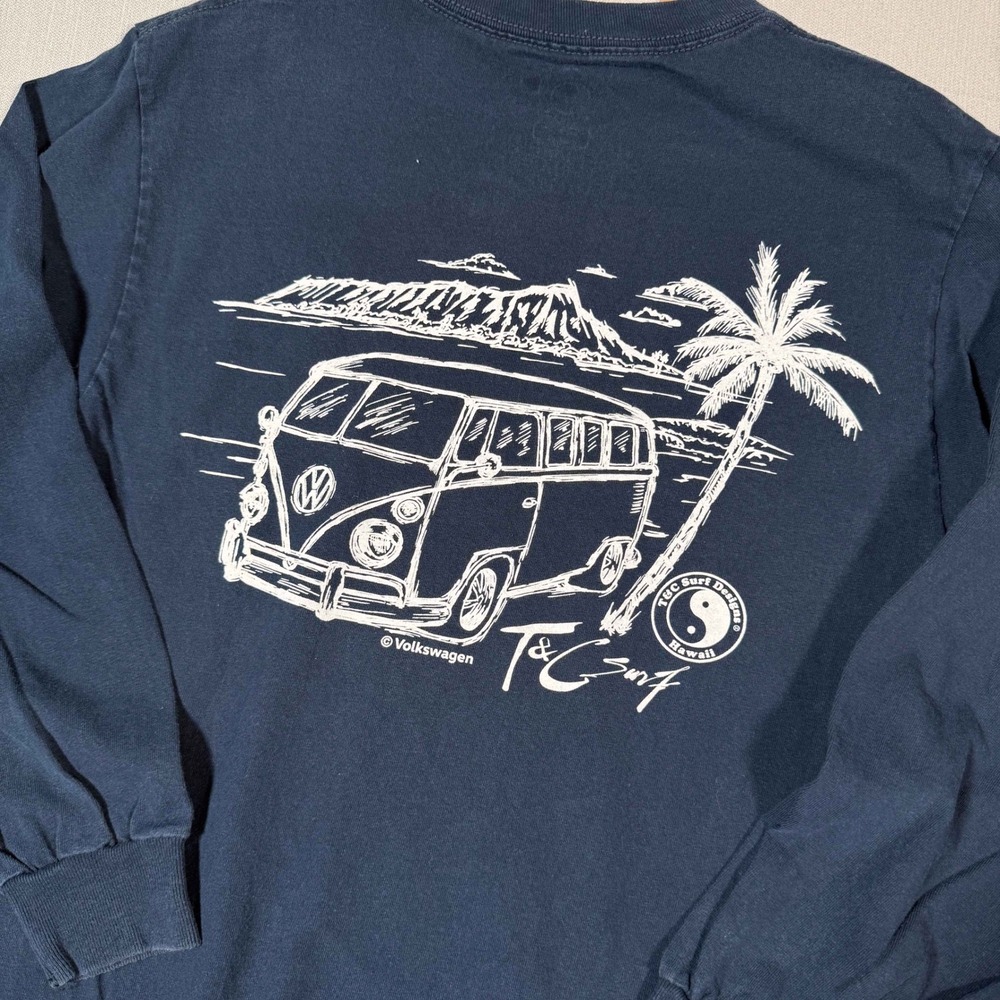 T&C Surf Designs Hawaii Long Sleeve Tee Navy Blue Small VW Bus Graphic